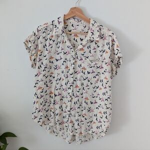 Jane + Delancey Bird Print Button Down Short Sleeve Shirt